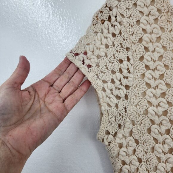 Free People Ivory Crochet Gypsy Boho Scoop Midi Sheath Dress Size Large - Picture 5 of 13